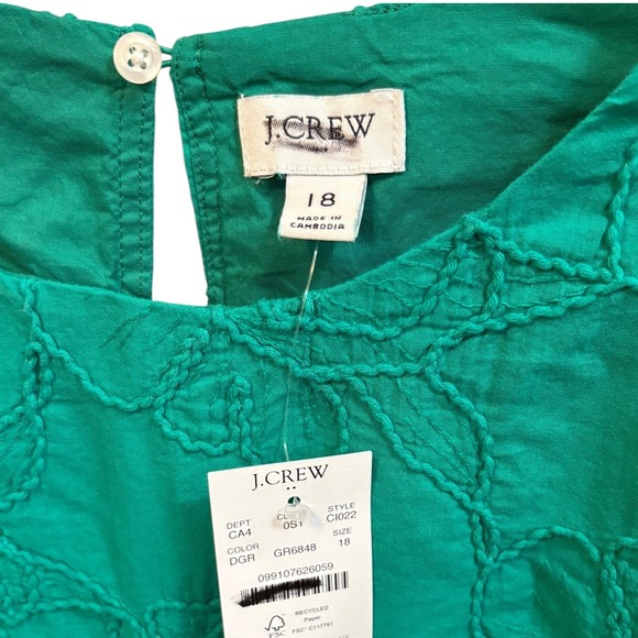 J.Crew‎ Eyelet Puff Sleeve Mini Dress Dublin Green Size 18 NWT (CI022) - Picture 5 of 9